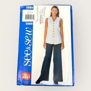 Vintage 1990s Butterick Sewing Pattern 5989 Misses Top Pants Size 6-10